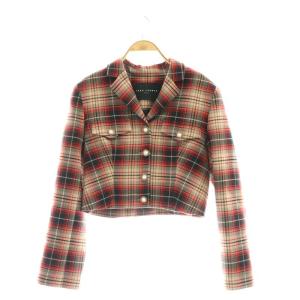 23年製 タータンチェックジャケット ショート丈 短丈 フェイクパールボタン 36 S 赤 レッド /KO