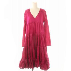 RODAS ドレス ワンピース 長袖 フレア ひざ丈 Vネック XS ピンク