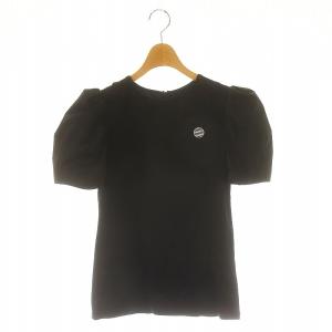 バックジップ ジャージー×タフタ パフ Tシャツ 半袖 パフスリーブ 異素材 36 S 黒 ブラック