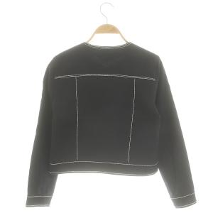 ANAYI ノーカラージャケット ブルゾン 配色ステッチ フルジップ 38 紺 白 ネイビー ホワイト