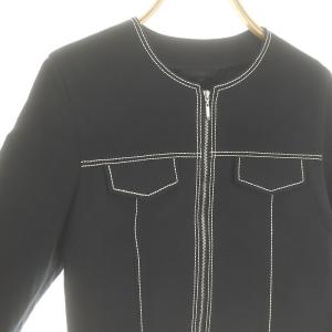 ANAYI ノーカラージャケット ブルゾン 配色ステッチ フルジップ 38 紺 白 ネイビー ホワイト