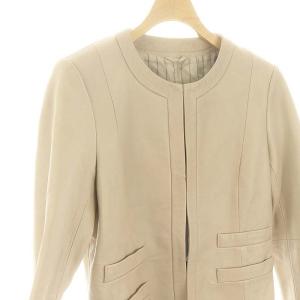 ANAYI ラムレザー ジャケット ノーカラー ジップアップ 38 ベージュ