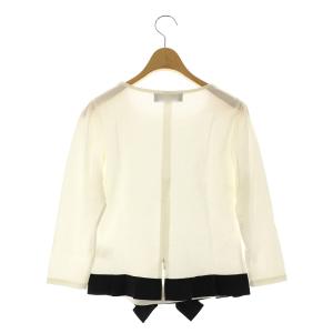 M'S GRACY ウエストリボン カットソー 七分袖 切替 グログランテープ 38 オフホワイト