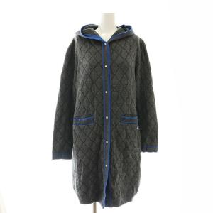 22年製 フード ロングカーディガン ニット 38 グレー 青