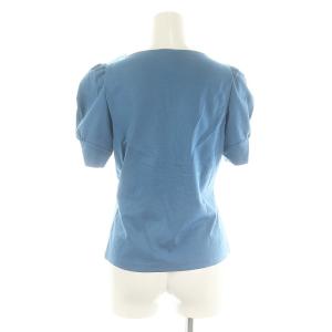 M'S GRACY チェックリボンブローチ付きカットソー Vネック 半袖 38 青 ブルー