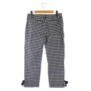 M'S GRACY 裾リボン ギンガムチェック パンツ テーパード クロップド 38 紺 ネイビー