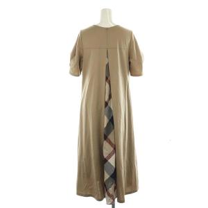 BLUE LABEL CRESTBRIDGE タックスリーブポンチドレス ワンピース ロング 五分袖 チェック 36 ベージュ マルチカラー /DO