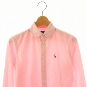 RALPH LAUREN コットンオックスフォードシャツ ボタンダウン 長袖 ポニー刺繍 0 XS ピンク