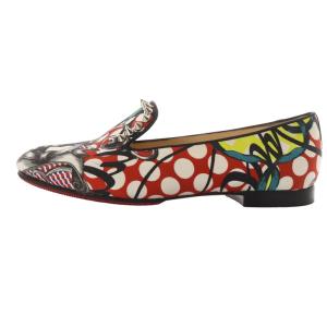 Christian Louboutin パンプス 総柄 スタッズ スリッポン 35 22cm 赤 レッド 黒 ブラック