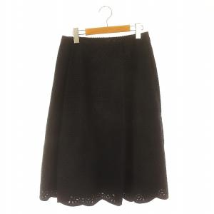 エンブロイダリー切り替えロングスカート ミモレ丈 フレア カットワーク 36 濃紺 ダークネイビー /MI