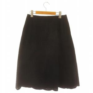 Drawer エンブロイダリー切り替えロングスカート ミモレ丈 フレア カットワーク 36 濃紺 ダークネイビー /MI