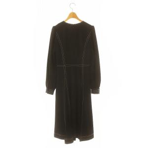 TORY BURCH タックプリーツワンピース ロング ミモレ丈 長袖 XS 黒 ブラック