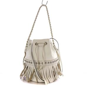 カーニバル ハンドバッグ ワンハンドル ショルダーバッグ 2way 斜め掛け フリンジ 巾着 レザー 白 ホワイト