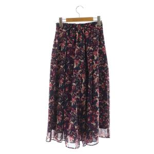 ANAYI フラワー柄ガウチョパンツ シフォン タック フレア 36 紫 パープル