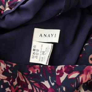 ANAYI フラワー柄ガウチョパンツ シフォン タック フレア 36 紫 パープル