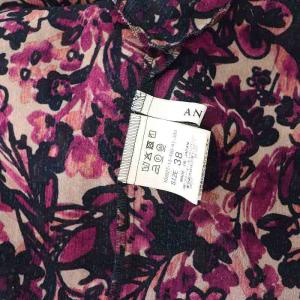 ANAYI フラワー柄フリルブラウス 半袖 シフォン シアー プルオーバー 38 紫 パープル