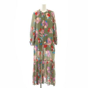 23AW フラワージョーゼットドレス ワンピース ロング 長袖 36 カーキ マルチカラー