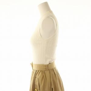 BLUE LABEL CRESTBRIDGE ニットドッキングノースリブワンピース ひざ丈 ベルト付き コットン混 36 SX 白 ホワイト ベージュ