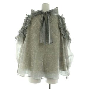 SNIDEL 23SS Sustainable プリーツオーガンジースルーブラウス 長袖 プルオーバー パフスリーブ ONE ミックス グレー