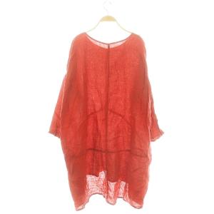 nest Robe ワンピース チュニック 長袖 ひざ丈 麻 リネン 赤 レッド