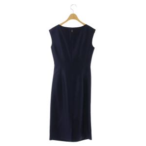 EPOCA シャインタフタ ドレス ワンピース ロング ノースリーブ タック ドレープ シルク混 38 紺 ネイビー