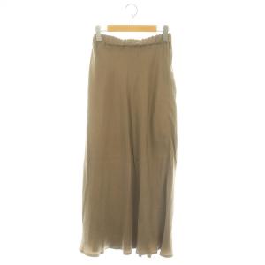 サテン スカート フレア ロング シルク 38 茶 ブラウン /HK OS