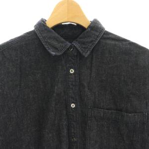 nest Robe 23AW コットンリネンダンガリー袖フリルシャツ 長袖 F 黒 ブラック