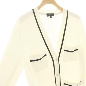 Theory COMPACT CREPE CONTRAST CARDI カーディガン 前開き ニット S 白 ホワイト 黒 ブラック
