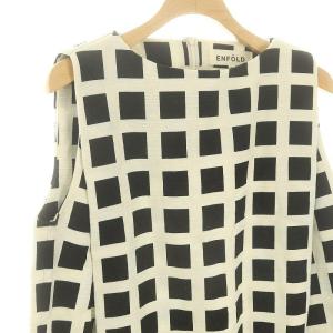 ENFOLD ノースリーブワンピース 膝丈 チェック 36 黒 ブラック オフホワイト