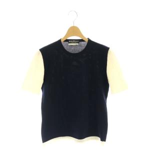 半袖ニット サマーニット コットン バイカラー M 紺 ネイビー 白 ホワイト /KO OS