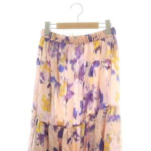 BLAMINK プリントシルクロングスカート 38 ピンク マルチカラー