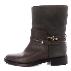 BALENCIAGA ブーツ レザー スエード ダークブラウン グレー