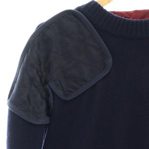 sacai ドッキング 再構築ニット異素材MIX ワンピース プリーツ 膝丈 長袖 1 ボルドー 紺 ネイビー