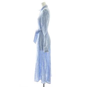 POLO RALPH LAUREN シャツワンピース 長袖 ストライプ ロング リネン リボンベルト付き 4 白 ライトブルー ホワイト