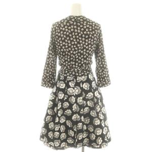 DIANE von FURSTENBERG シルクラップロングカーディガン 七分袖 総柄 6 黒 ブラック マルチカラー