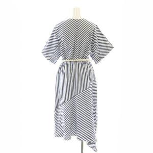 HYKE 綱ベルトストライプ柄半袖シャツワンピース ロング 1 白 紺 ホワイト ネイビー /HK OS