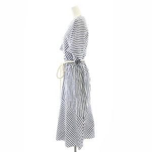 HYKE 綱ベルトストライプ柄半袖シャツワンピース ロング 1 白 紺 ホワイト ネイビー /HK OS