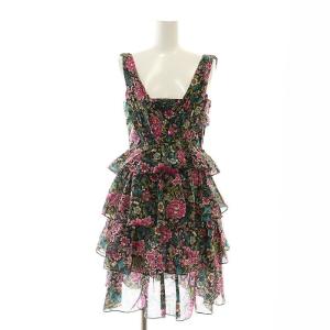 フラワー柄キャミソールワンピース 膝丈 36 黒 マルチカラー /HK OS