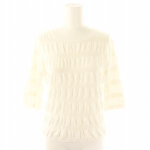 24SS シャーリングボーダーニット セーター 五分袖 白 ホワイト /MF OS