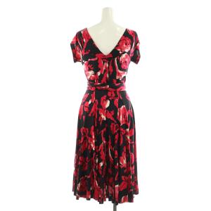 DIANE von FURSTENBERG カシュクールワンピース ミニ 半袖 タック 総柄 シルク 2 赤 レッド