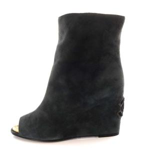 CHANEL ショートブーツ ウェッジソール オープントゥ ココマーク スエード 36C