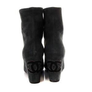 CHANEL ショートブーツ ウェッジソール オープントゥ ココマーク スエード 36C
