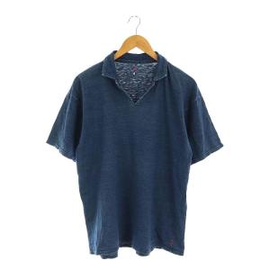 藍染め 半袖 ポロシャツ 4 紺 ネイビー /MI OS
