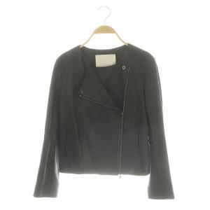 ラムレザー ノーカラー ジップアップジャケット ブルソン フルジップ 38 M 黒 ブラック /YQ OS