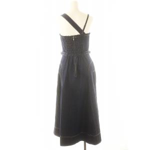 CASA FLINE フロントホックデニムロングワンピース ベアトップ コットン F 紺 ネイビー