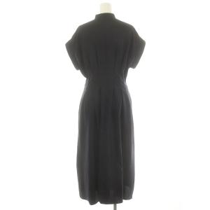 ESTNATION 24SS ウエストタックフィット フレアワンピース ロング 半袖 前開き バンドカラー 36 紺 ネイビー