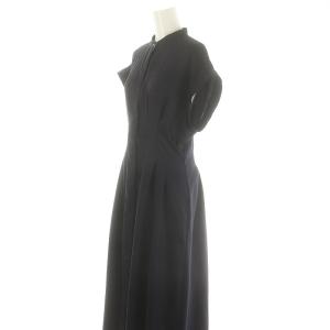 ESTNATION 24SS ウエストタックフィット フレアワンピース ロング 半袖 前開き バンドカラー 36 紺 ネイビー