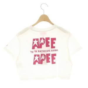 A BATHING APE APEE プリントミニTシャツ カットソー 半袖 クロップド ショート丈 S 白 ホワイト ピンク 紫