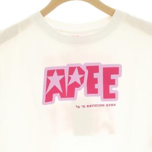 A BATHING APE APEE プリントミニTシャツ カットソー 半袖 クロップド ショート丈 S 白 ホワイト ピンク 紫