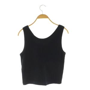 A BATHING APE リブノースリーブトップス タンクトップ カットソー 刺繍 クロップド S 黒 ブラック